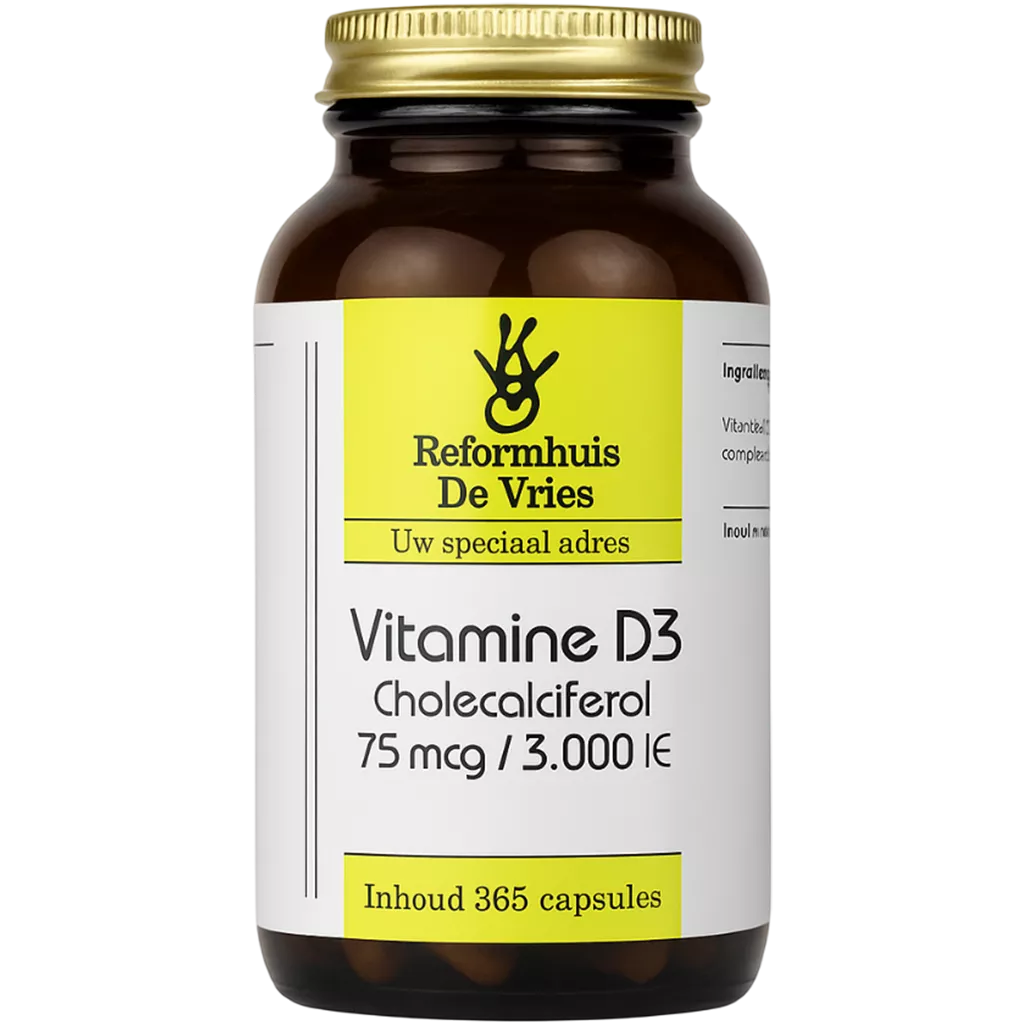 Vitamine D3 75 mcg (3000 IE) – Extra hoge dosering voor botten, spieren & weerstand | 365 capsules